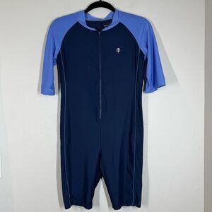 Coolibar Kids Barracuda Neck To Knee Surf Suit Blue Swimsuit UPF 50+ Yourh Large